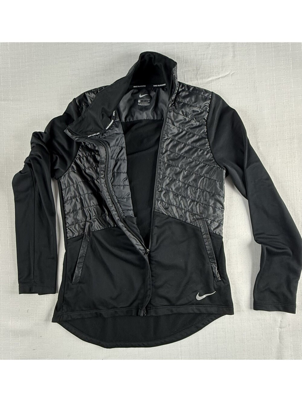 Nike Running Women’s Small Black Quilted Hybrid Full Zip Jacket Athletic